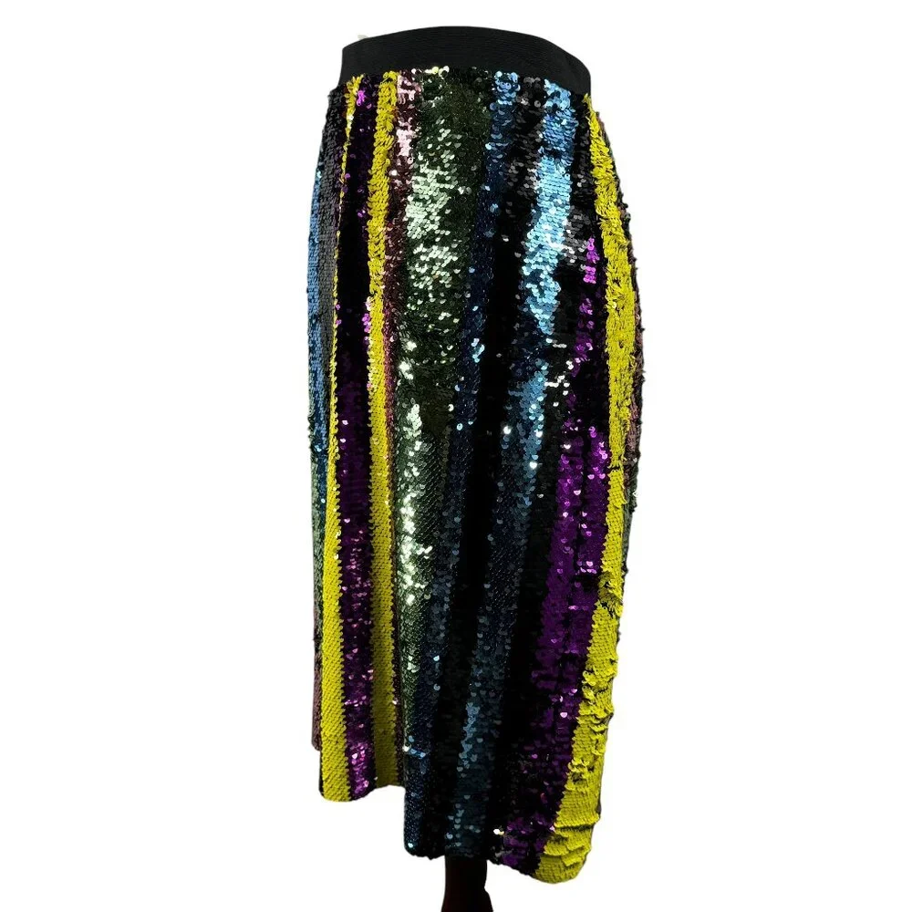 Love this! Davi & Dani Multi-Color Mulit-Strip Sequin A-Line Stretch Ski… - Picture 2 of 8